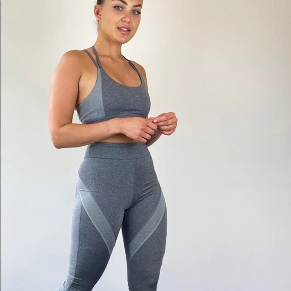 Grey Premium Contrast Panel Padded Sports Bra